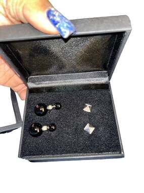 Vintage Tiffany & Co. 14k Gold and Black Onyx Barbell Cufflinks and Stud Set